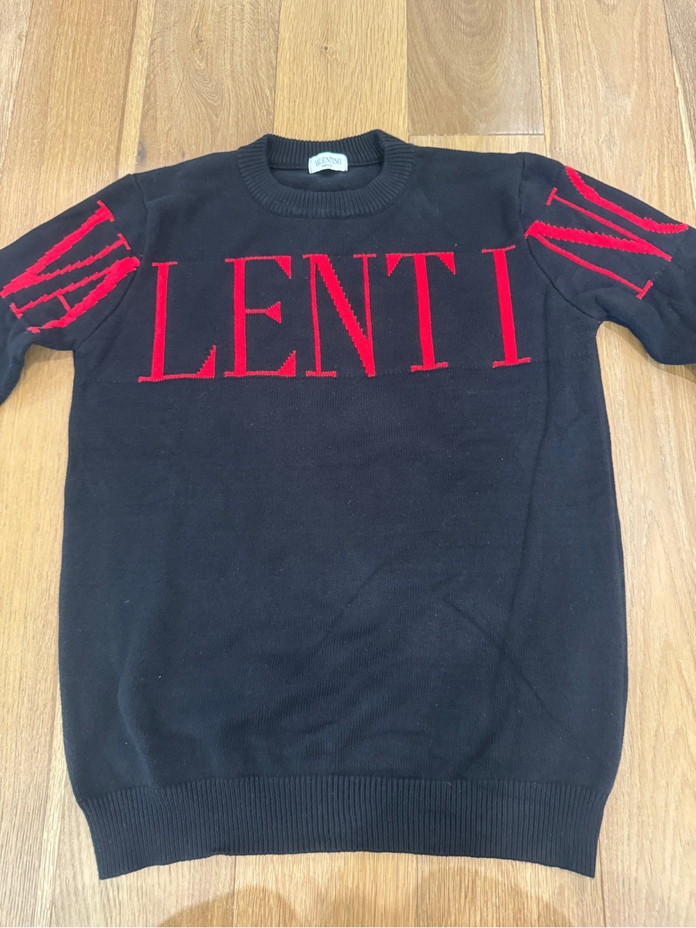 Valentino Black Crewneck Sweater with Red Logo